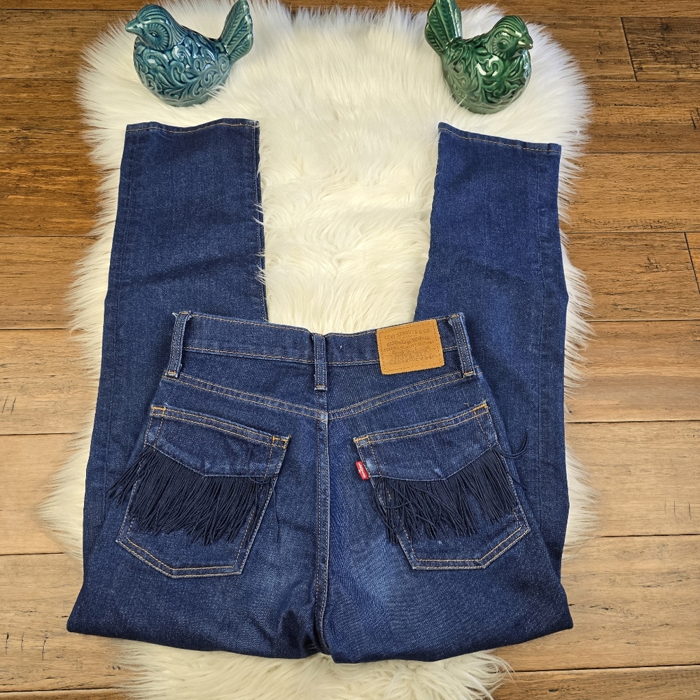 Levis Wedgie Straight Fringe Tassle High Rise Jeans 25 - Picture 4 of 15